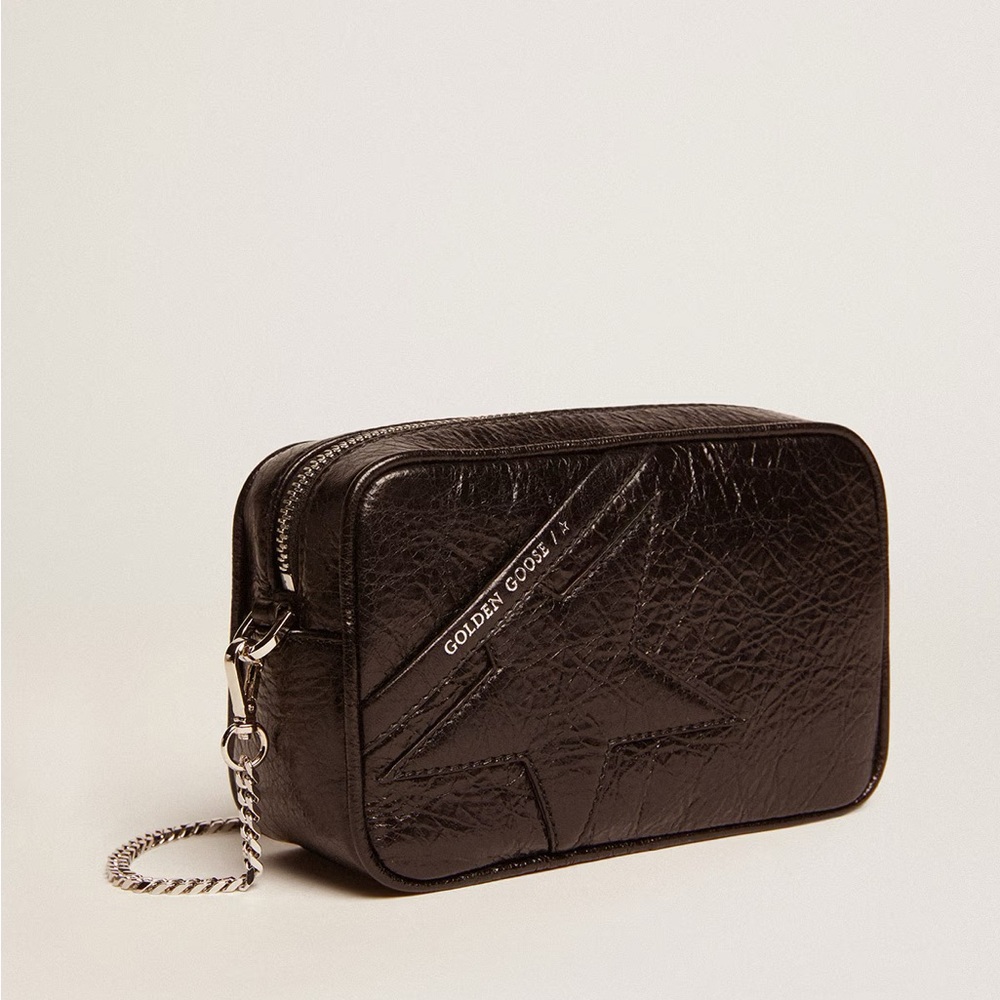 Golden Goose Women’s Mini Star Bag Black Glossy Leather With Tone-on-Tone Star